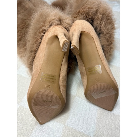 Bamboo Camel Tan Faux Fur Knee High Pointed Toe Stiletto Boots Size 11 - Picture 12 of 12